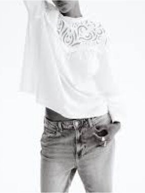 Vintage Lace Neck Classis White Blouse